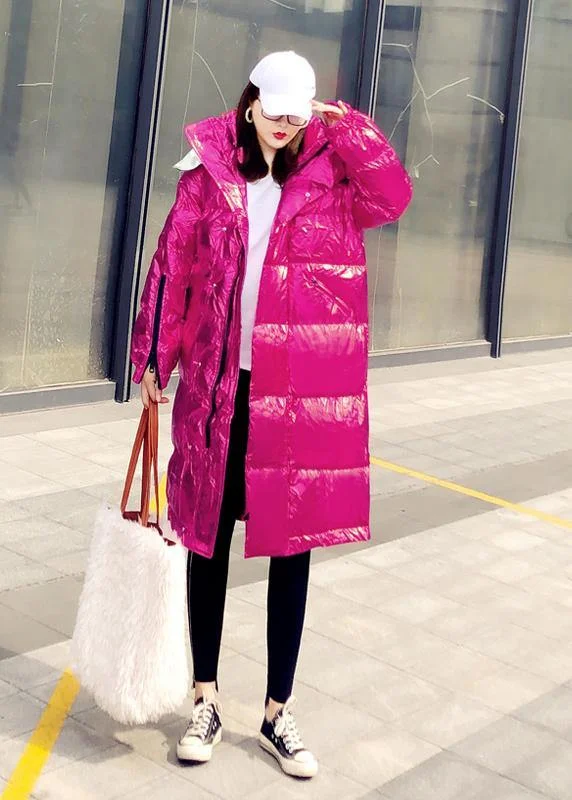 Warm oversize winter jacket coats rose hooded zippered down jacket woman