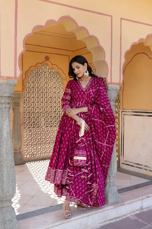 Women's Jumari Cotton Booti Anarkali Set - Pomcha Jaipur