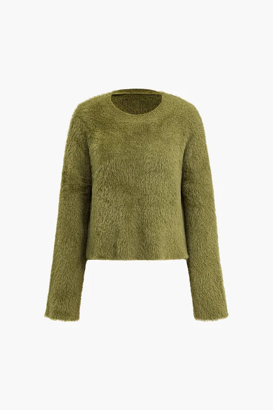 Solid Wool Blend Long Sleeve Sweater Top