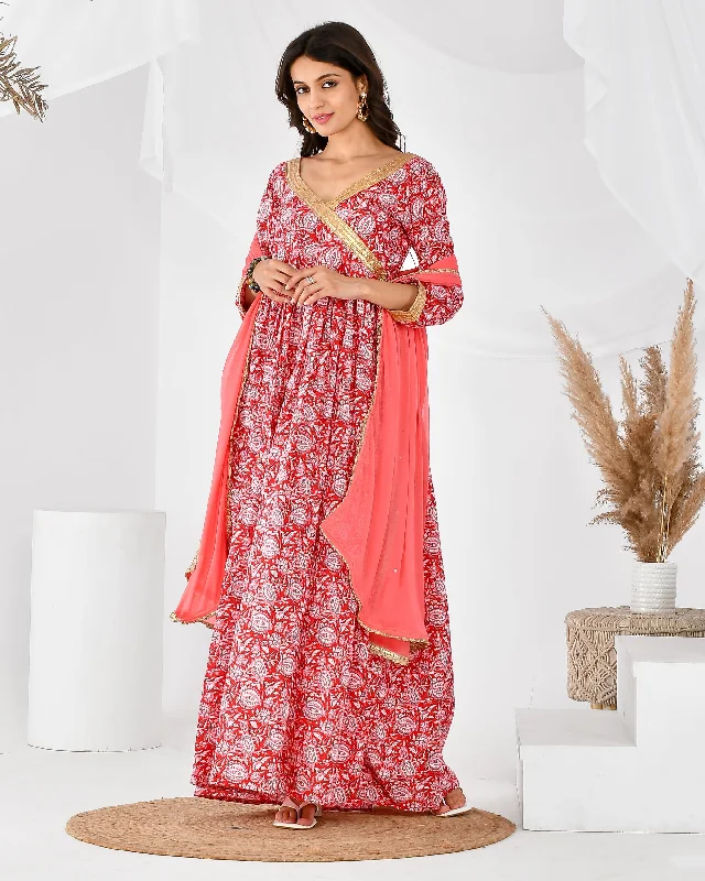 Women's red angrakha set - RANGPUR