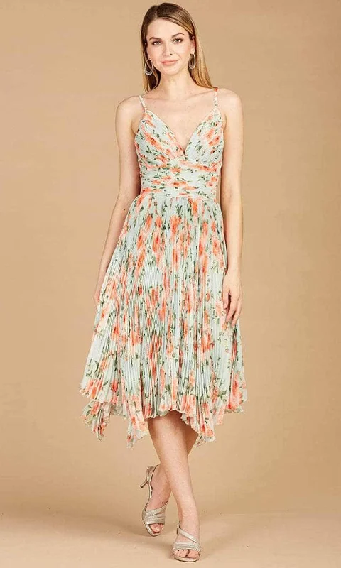 Lara Dresses 29243 - Sleeveless Floral Printed Tea Length Dress