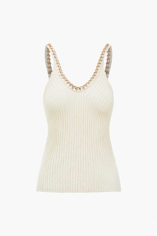 Knitted Metallic Chain Detail Tank Top