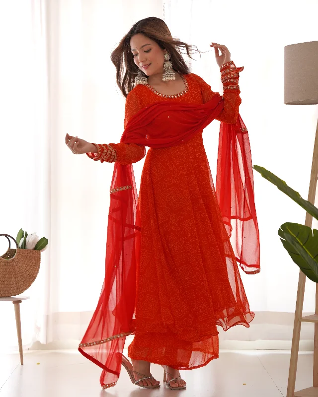 Women's The Laal Rang Baddhani Anarkali Palazzo Set With Dupatta - Rangpur