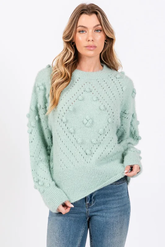 SKY BLUE MOHAIR POM POM LONG SLEEVES SWEATER SO7013T