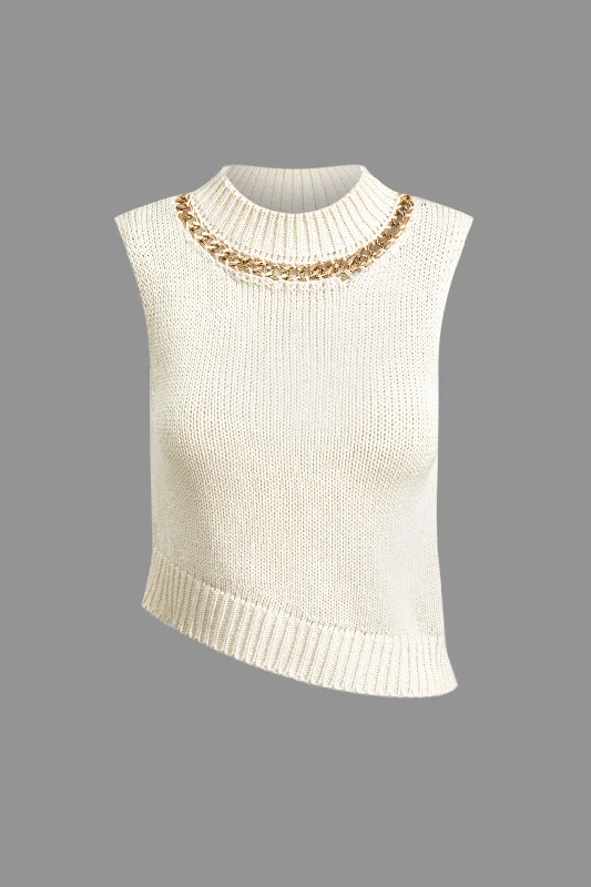 Chain Asymmetrical Hem Sweater Tank Top