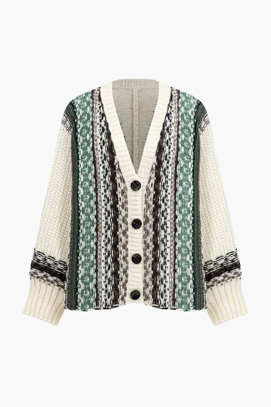 Sweater Button Patchwork Long-Sleeve Cardigan