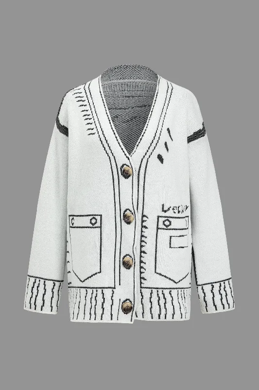 Line Pattern Sweater Cardigan