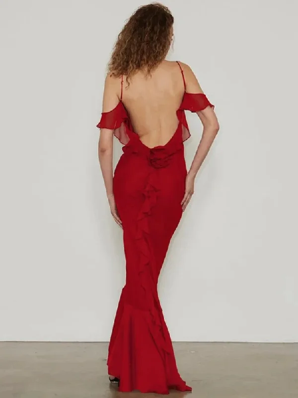 Off-shoulder Strap Backless Maxi Dresses