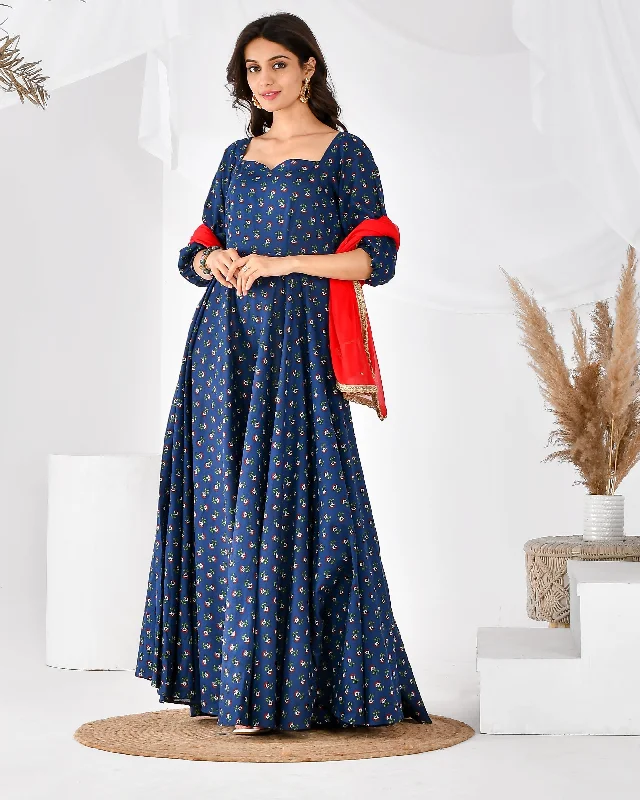 Women's blue anarkali set-RANGPUR