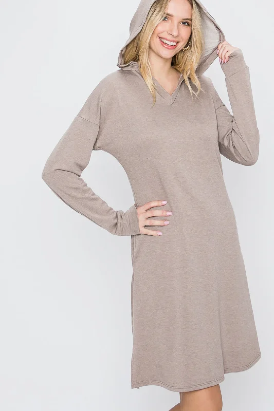 MOCHA HOODED WINTER SWEATER MIDI DRESS SO33418D