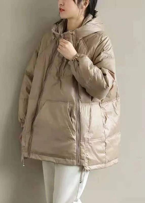 New Khaki hooded zippered Pockets Thick Winter Duck Down Coat