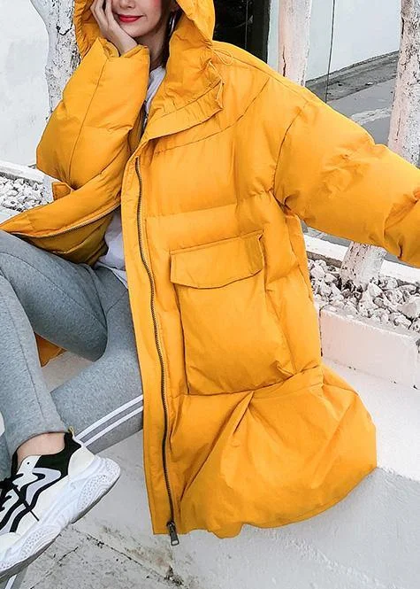 2024 oversized down jacket big pockets winter outwear yellow hooded womens coats