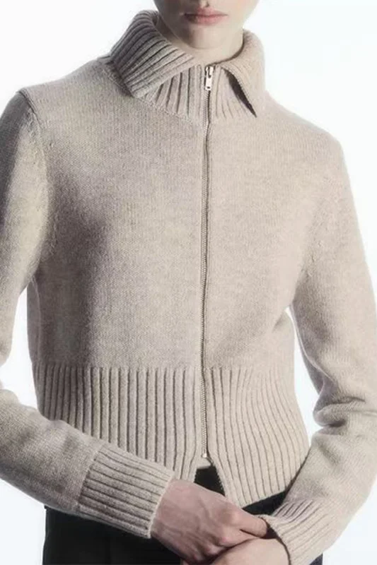 Solid Wool Zipper Cardigan