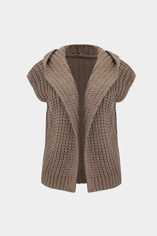 Knit Hooded Short Sleeve Cardigan