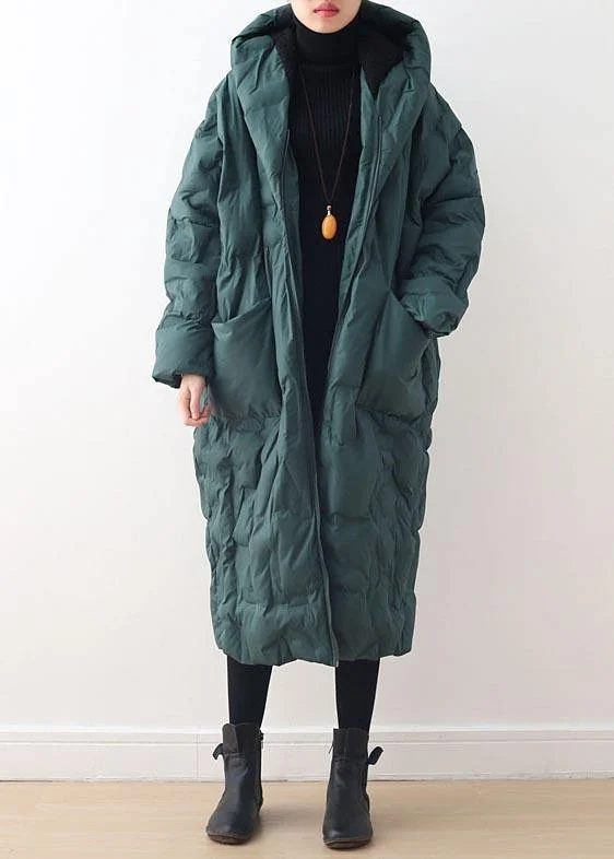 2024 Blackish Green Warm Down Coat original design literary retro overcoat