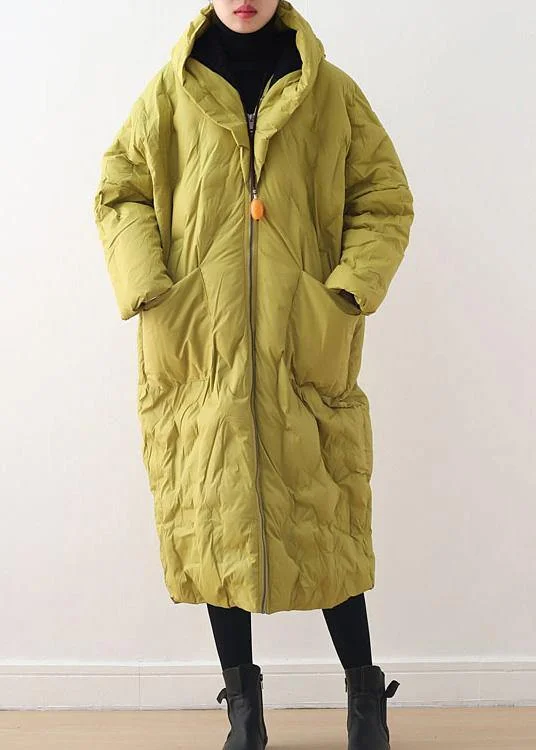 2023 Warm Yellow Down Coat original design literary retro overcoat