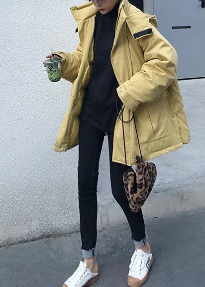 2024 plus size warm winter coat side open winter coats yellow hooded women parkas