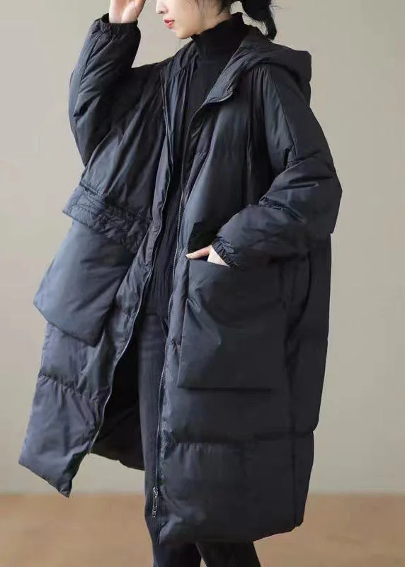 Black warm Duck Down Winter Coats Zip Up Winter