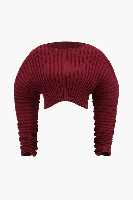 Knit Ruched Detail Long-Sleeve Cropped Top