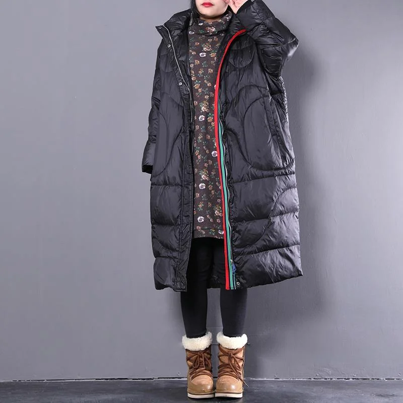 2024 black down coat casual stand collar down coat Elegant pockets zippered overcoat