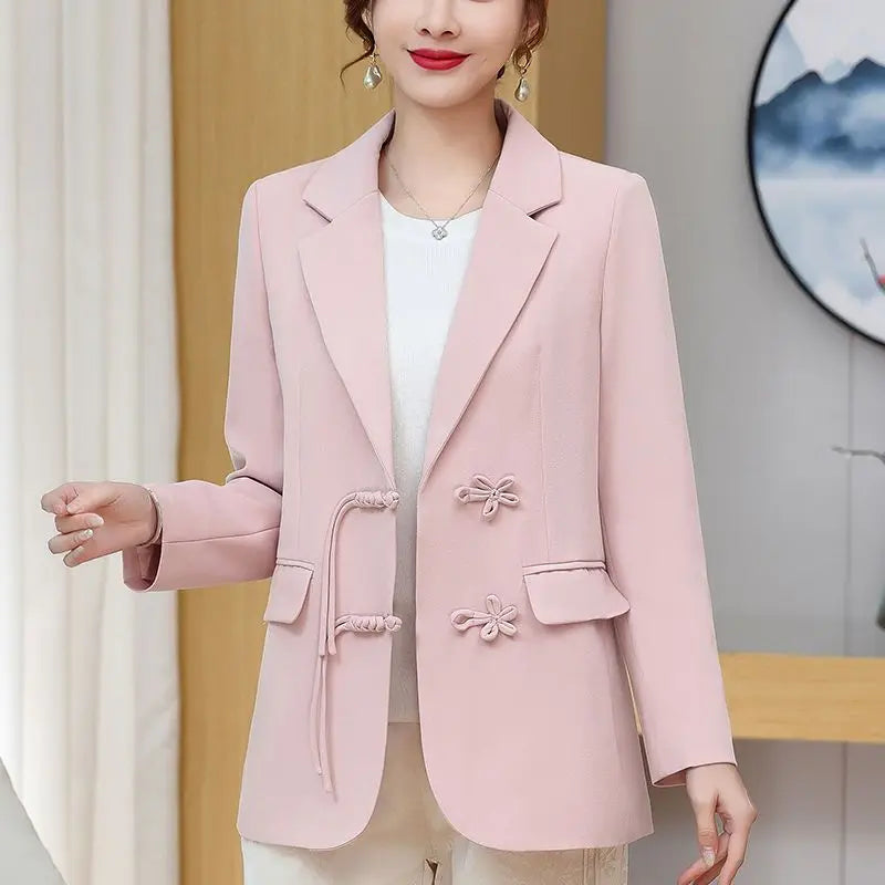 Women's Polyester Notched Collar Single Breasted Casual Blazer