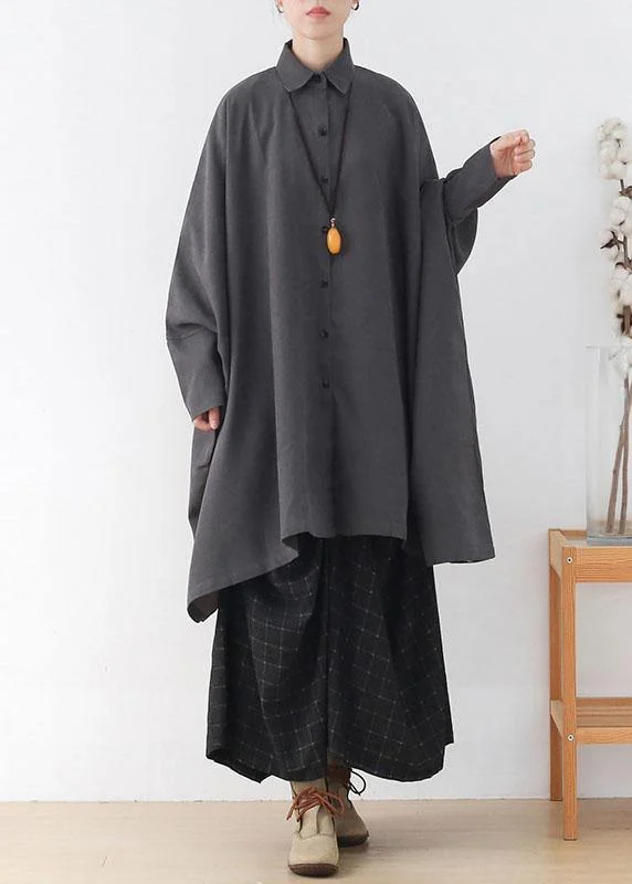 Simple Grey Bat wing Sleeve Button Fall Loose Coat