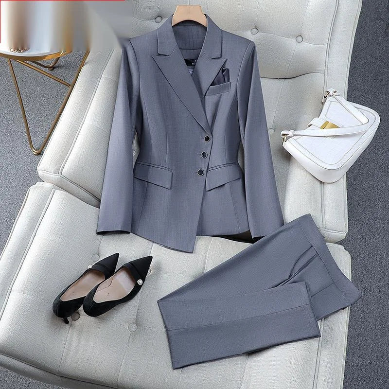 Women's Notched Collar Long Sleeve Single Breasted Blazer Set