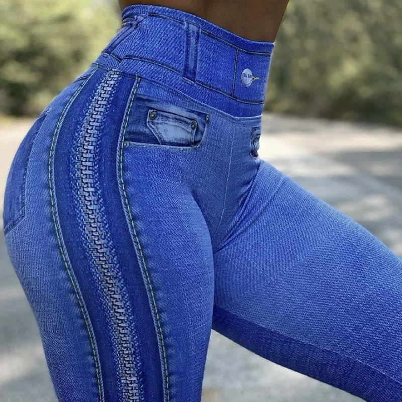 Sexy Denim Yoga Running Legging Pants for Women