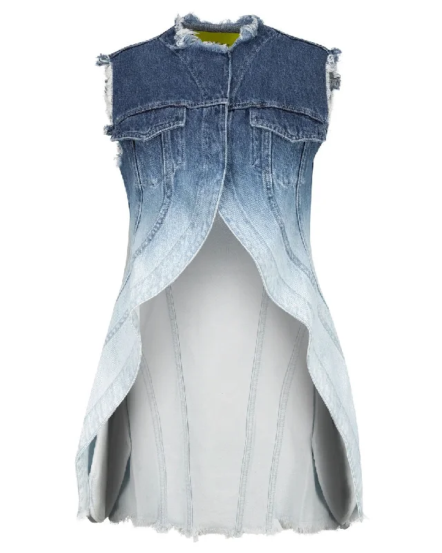 Ombre Blue High Low Denim Vest