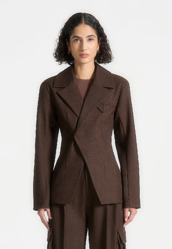 Tailored Contour Double Breasted Blazer - Brown