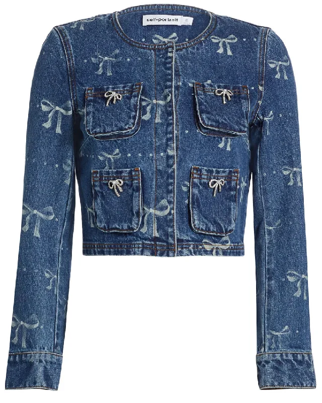 Blue Bow Print Denim Jacket