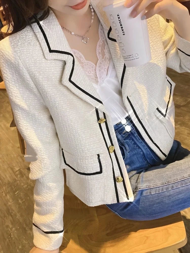 Women's Cotton Notched Long Sleeves Single Breasted Blazer