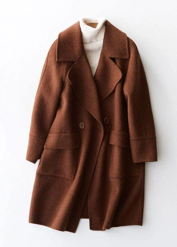 vintage beige Woolen Coat Women plus size medium length jackets big pockets woolen outwear lapel collar