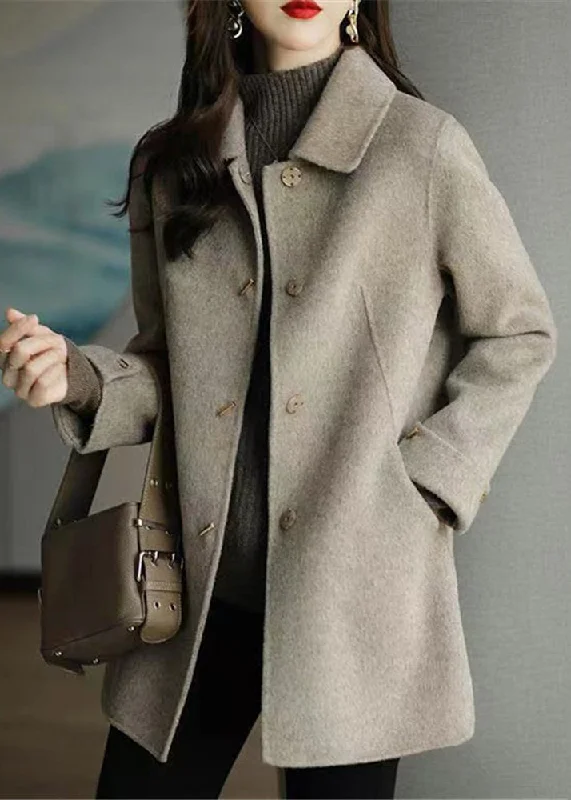 Italian Camel Peter Pan Collar Pockets Wool Coats Fall