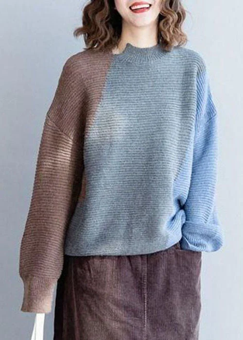 Fashion Grey Patchwork Woolen Knit sweaters Winter