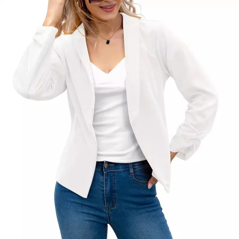 Women's Cotton Notched Collar Long Sleeves Casual Wear Blazers