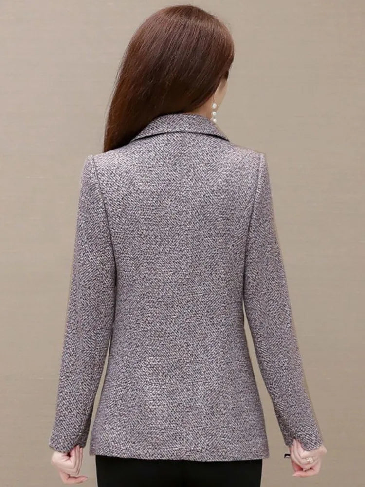 Women's Polyester Notched Collar Long Sleeve Single Button Blazer