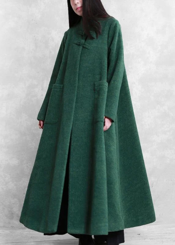 Fine plus size Coats coat green stand collar pockets woolen coats