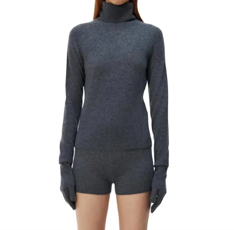 Dita Cashmere Turtleneck Sweater W/ Gloves In Charcoal Melange