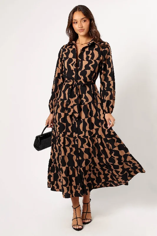 Lincoln Long Sleeve Maxi Dress - Black/Beige