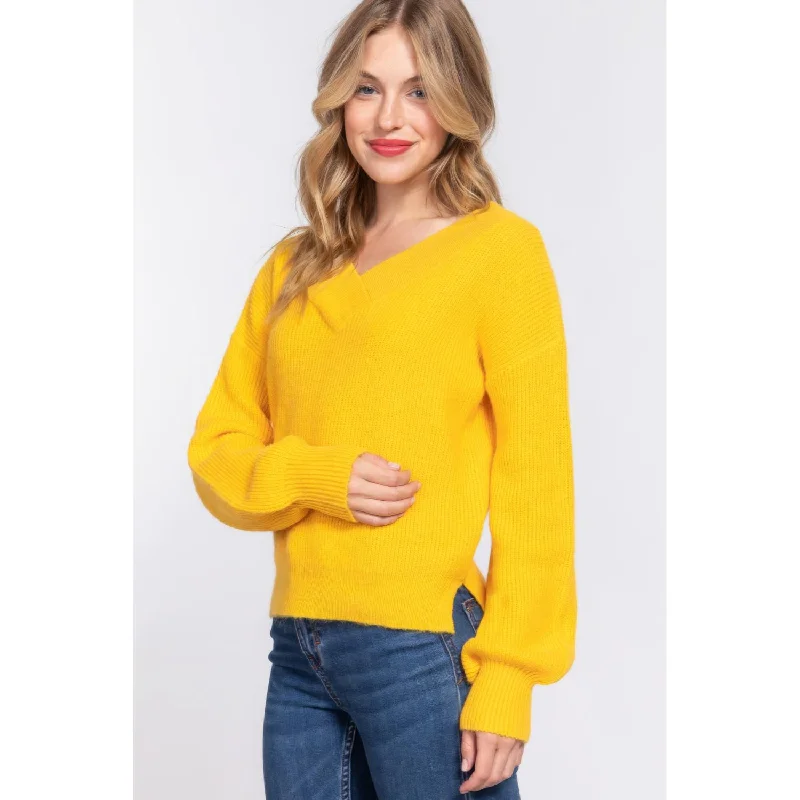 Long Slv Double V-neck Sweater