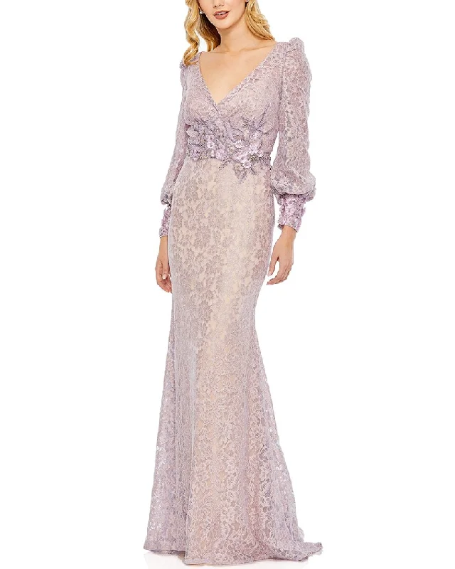 Mac Duggal Lace V Neck Embellished Gown