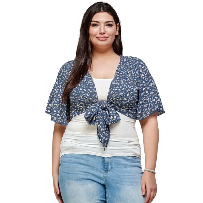 Plus Size Ditsy Floral Print Cropped Bolero Cardigan