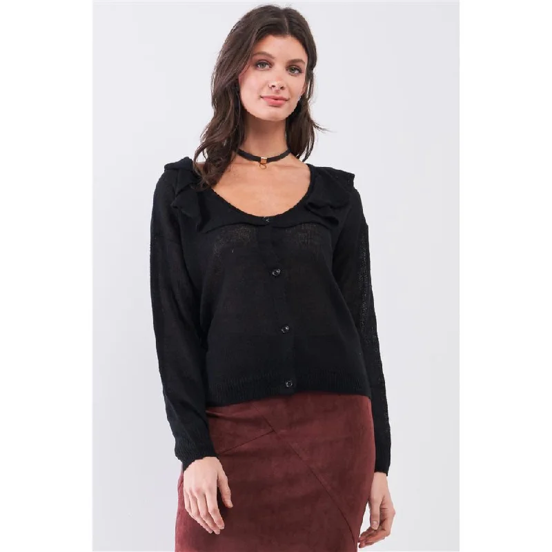 Round Neck Bertha Collar Button-front Cardigan