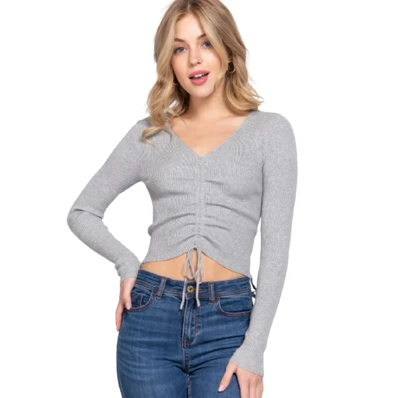 V-neck Shirring Tie Detail Sweater