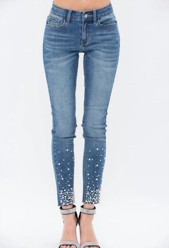 Alana Pearl Embellished Jeans In Denim