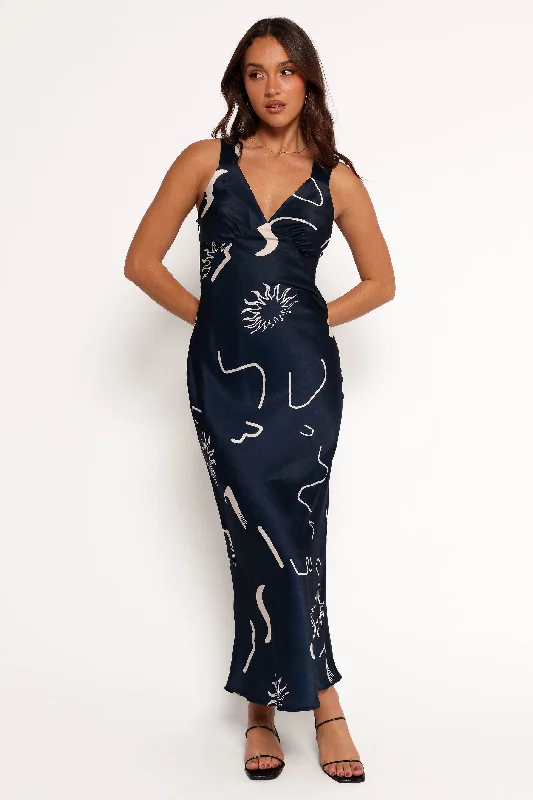 Ashlyn Midi Dress - Navy Print