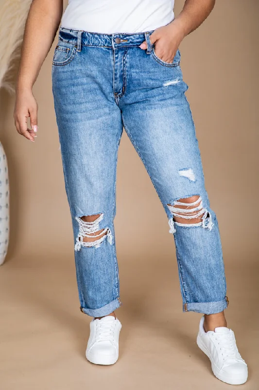 Libby Distressed Boyfriend Medium Wash Jeans FINAL SALE