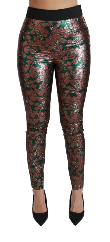 Dolce & Gabbana Elegant  Leaf Metallic Women's Trousers