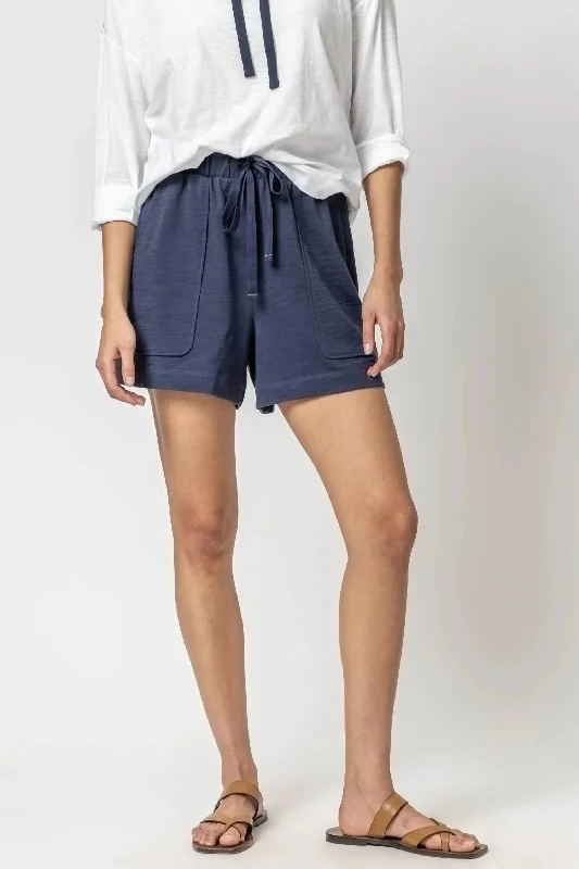 Elastic Waist Drawstring Shorts In Navy